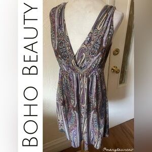 Boho Hippie Paisley Print Mini Dress by Matty M -Sz S-